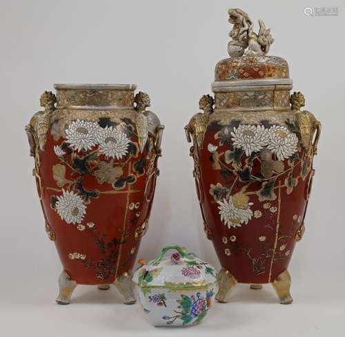 A pair of Japanese satsuma style vases, 20th century, each w...