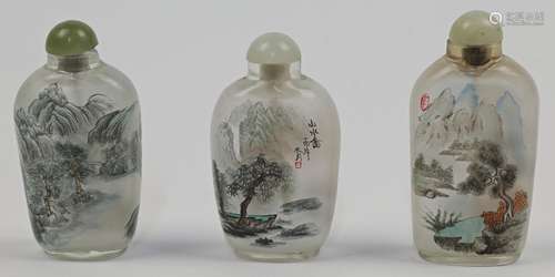 Three Chinese inside painted glass snuff bottles, 19th centu...