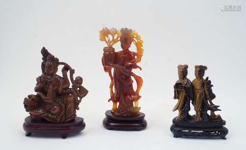 Three Chinese figurative hardstone carvings, 20th century, c...