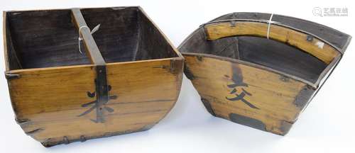 Two Chinese wood rice buckets, early 20th century,each of ta...