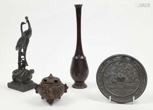 A group of four Japanese bronzes, Meiji Era, 19th / 20th cen...