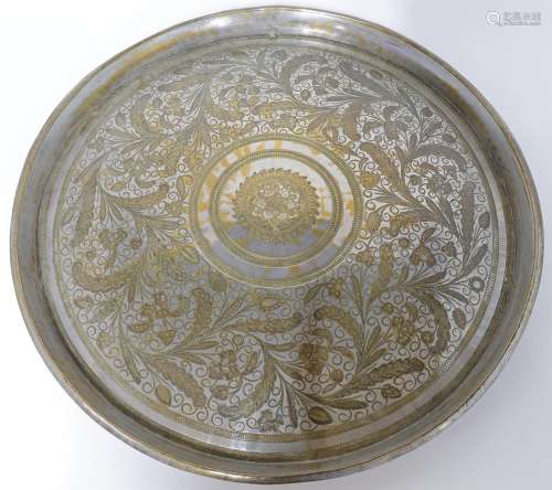 A South Indian silvered brass circular concave tray, 19th ce...