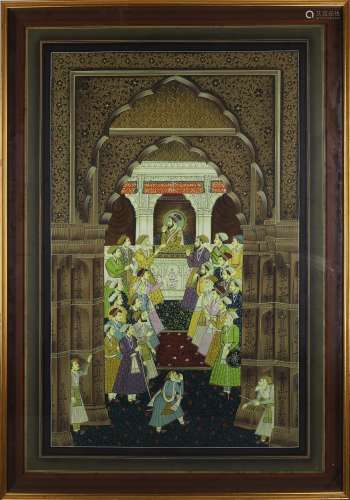 A large modern Indian painting, 20th century, depicting a sc...