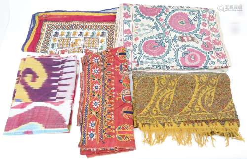 A quantity of textiles, to include a large Indian shawl, wit...