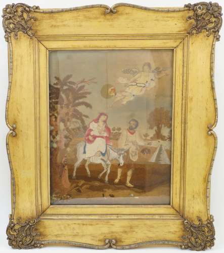 Two framed silk embroidered pictures, 19th century, one depi...