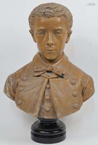 A terracotta bust of a young man, early 20th century, smartl...