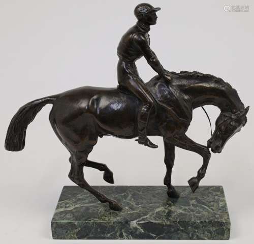 A bronze figure of a horse and jockey, late 19th / early 20t...