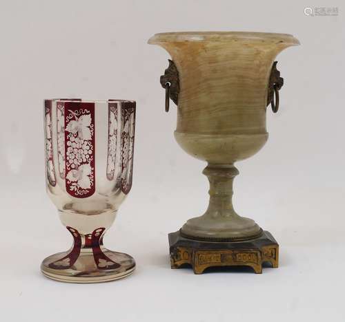 An alabaster Campana urn, late 19th century, with gilt-metal...