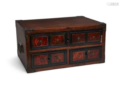 A Flemish walnut, tortoiseshell and line inlay table top cab...