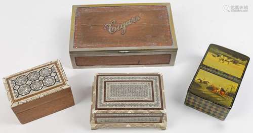 A group of four small boxes, to include an Edwardian Mauchli...