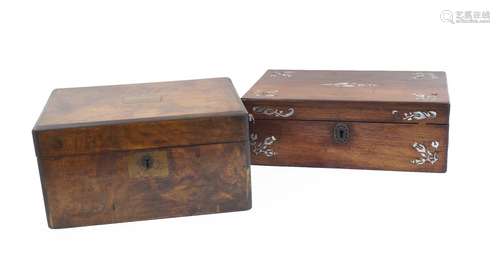 Two mahogany writing boxes, 19th century, one with mother of...