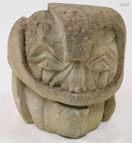 A large abstract reconstituted stone head, approx. 30 x 30 x...