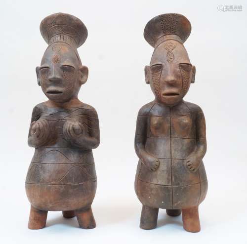 A pair of terracotta figural vessels, Nigeria, 20th century,...