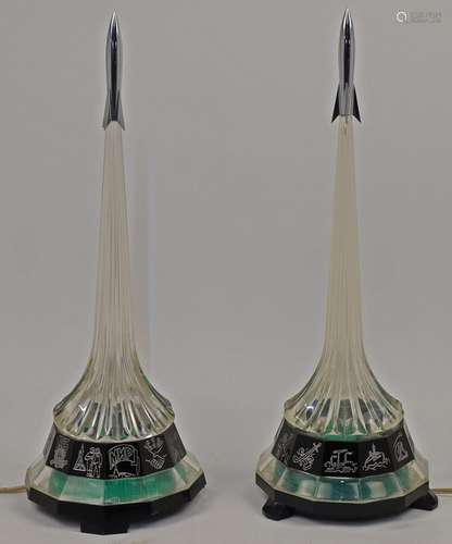 Two Russian Sputnik night lights, 1960s, modelled as rockets...