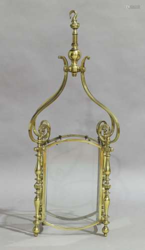 A brass framed ceiling lantern, 20th century, the four glass...
