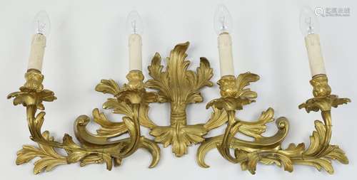 An French rococo ormolu four branch wall light, 19th century...