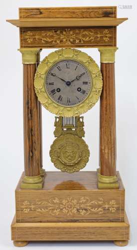 A French rosewood and gilt-metal mounted portico clock, 20th...