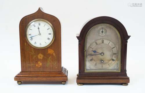 An mahogany mantel timepiece, late 19th / early 20th century...
