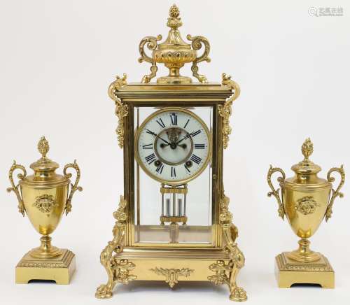 A gilt-bronze four glass mantel clock, by Ansonia Clock Comp...