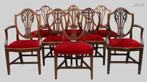 A harlequin set of eight George III Hepplewhite style mahoga...