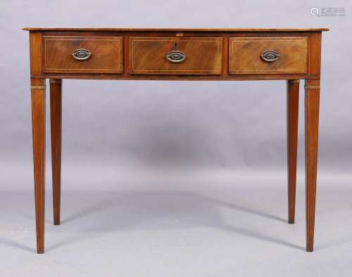A George III style mahogany bow front side table, last quart...