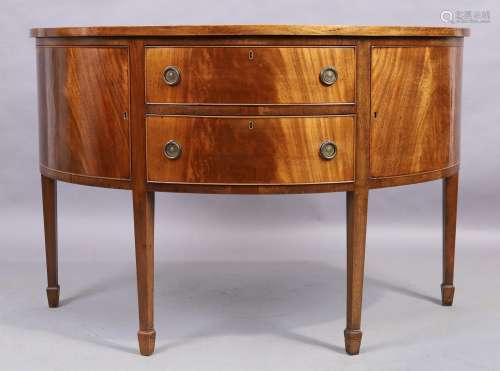 A George III style mahogany demi lune sideboard, last quarte...