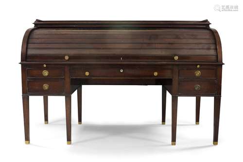 A large Regency style mahogany roll top bureau, early 20th c...