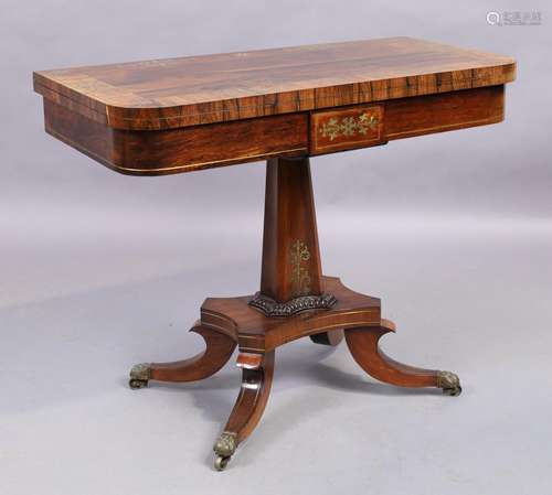 A Regency brass inlaid rosewood card table, first quarter 19...