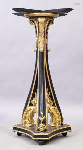 A Regency style ebonised and giltwood occasional table base,...