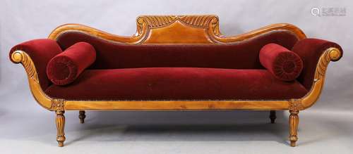 A William IV style mahogany scroll end sofa, early 20th cent...