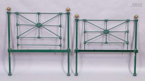 A Victorian green painted cast iron single bed frame, lackin...