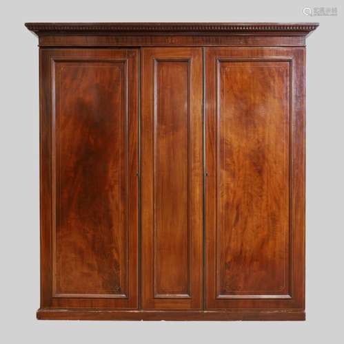 A Victorian mahogany and line inlaid wardrobe, last quarter ...