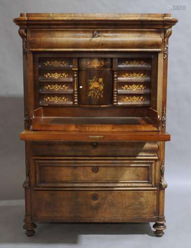 A Victorian mahogany secretaire, circa 1860, with top drawer...