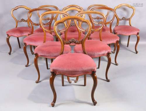 A harlequin set of eleven Victorian mahogany dining chairs, ...