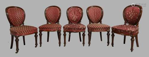 A set of five Victorian mahogany dining chairs, circa 1880, ...