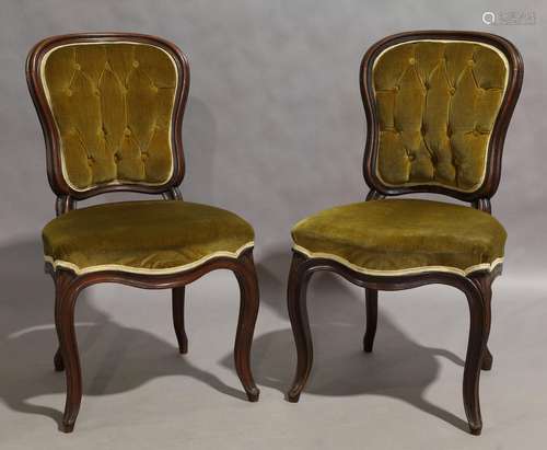 A pair of Victorian mahogany framed side chairs, circa 1860,...