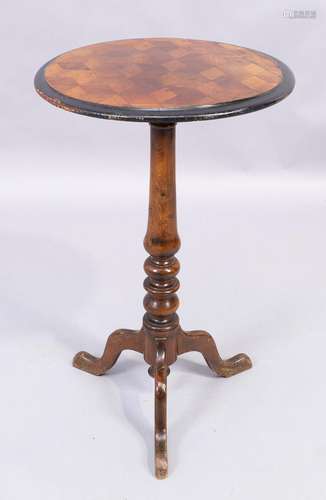 A Victorian parquetry inlaid mahogany tripod table, last qua...