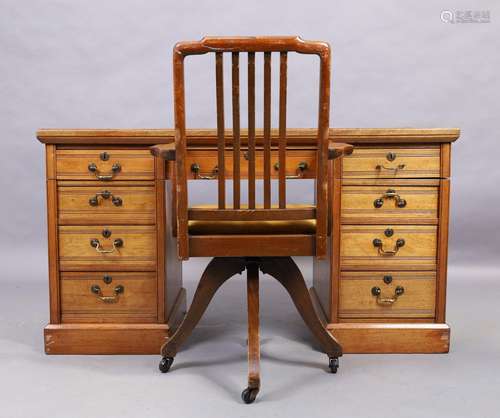 A late Victorian mahogany pedestal desk, last quarter 19th c...