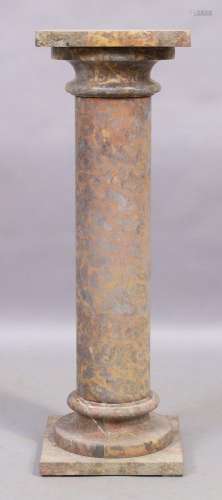 A grey marble plinth, with turned column, 91cm high, 30cm wi...