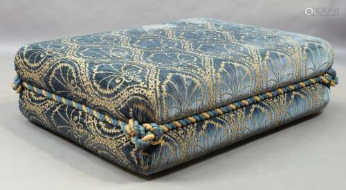 A large hearth stool, late 20th century, with embossed blue ...