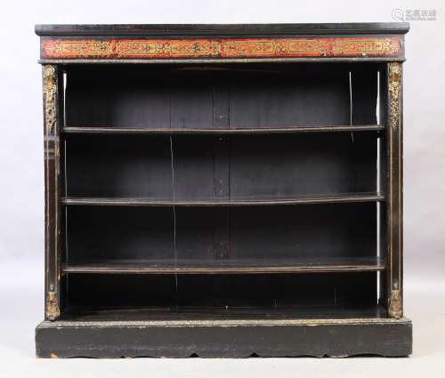 A French ebonised open bookcase, third quarter 19th century,...