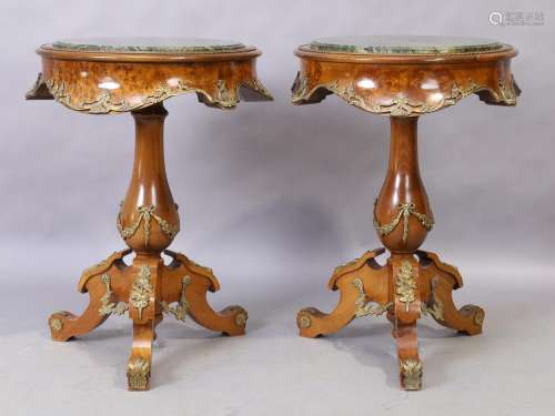 A pair of French stained beechwood and walnut veneered occas...
