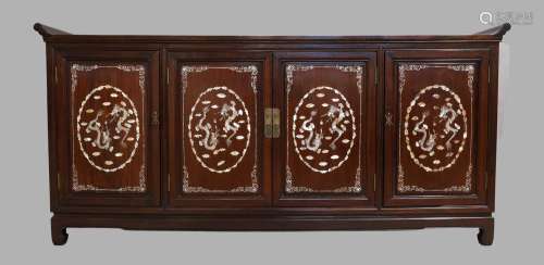 A Chinese hardwood sideboard, 20th century, with mother of p...