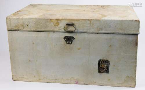 An Anglo-Chinese leather trunk, late 19th century, with bras...