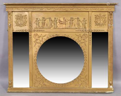 A Victorian Neoclassical triple plate giltwood and gesso ove...