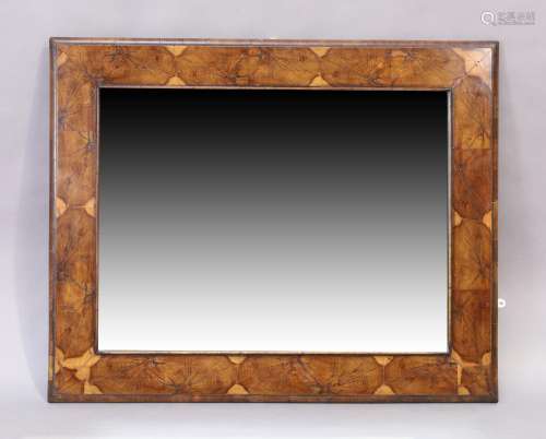 A walnut oyster veneer mirror, 20th century, 106cm x 84cm