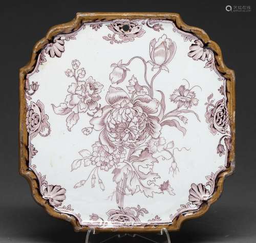 A Dutch Delftware plaque, late 18th c, shaped square with mo...
