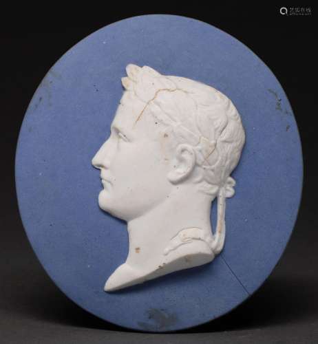 A French biscuit porcelain portrait medallion of Napoleon Bo...