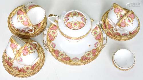 An Aynsley tea service, printed and painted with single rose...