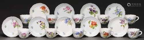 A set of ten Meissen coffee cups and eleven saucers, 20th c,...